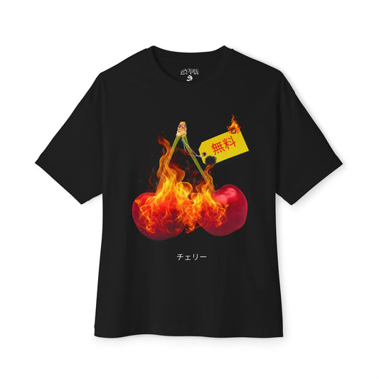 2YFM Hot Red Cherry Tee/Unisex Oversized Boxy Graphic T-Shirt