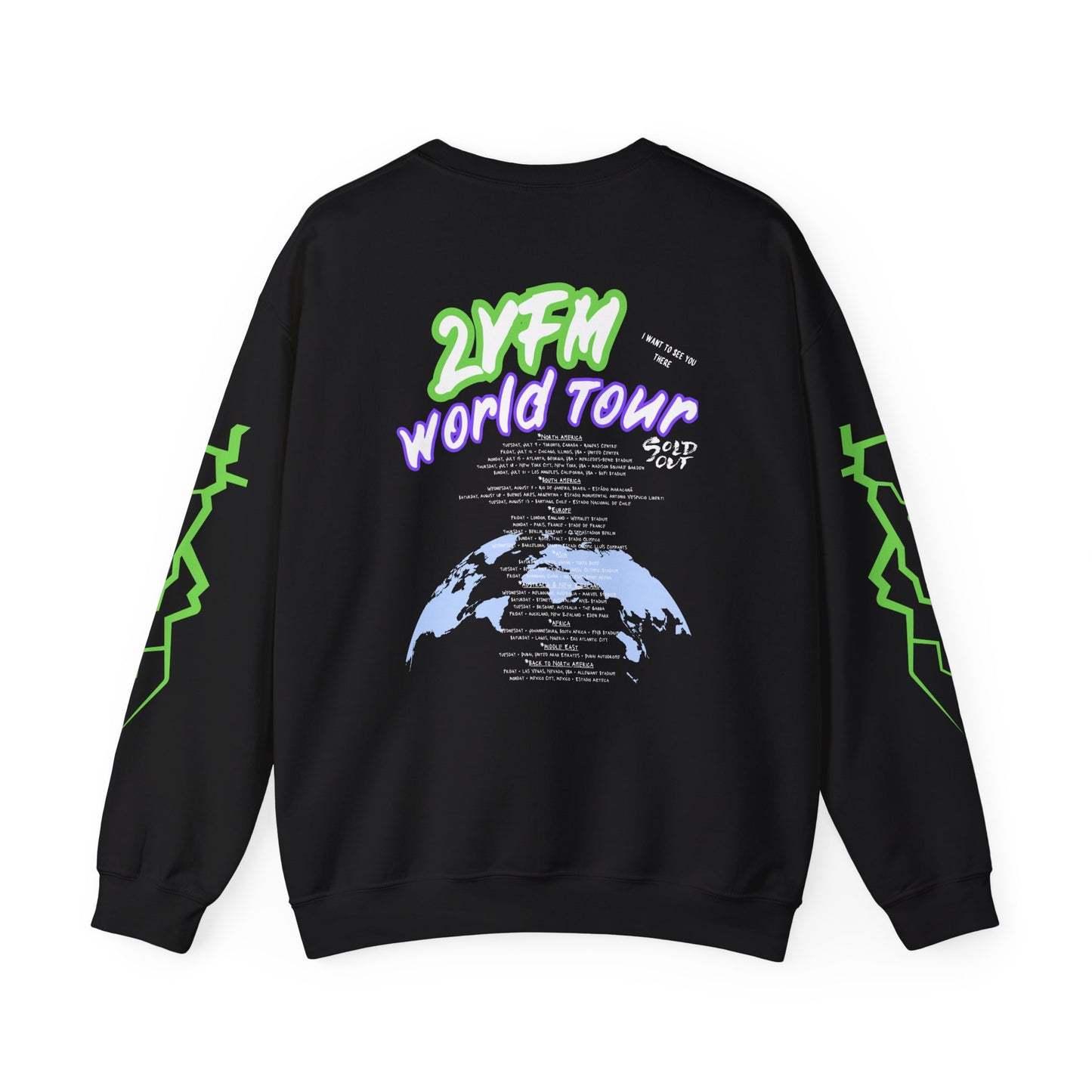 2YFM World Tour Unisex Sweatshirt/Black Crewneck Sweatshirt