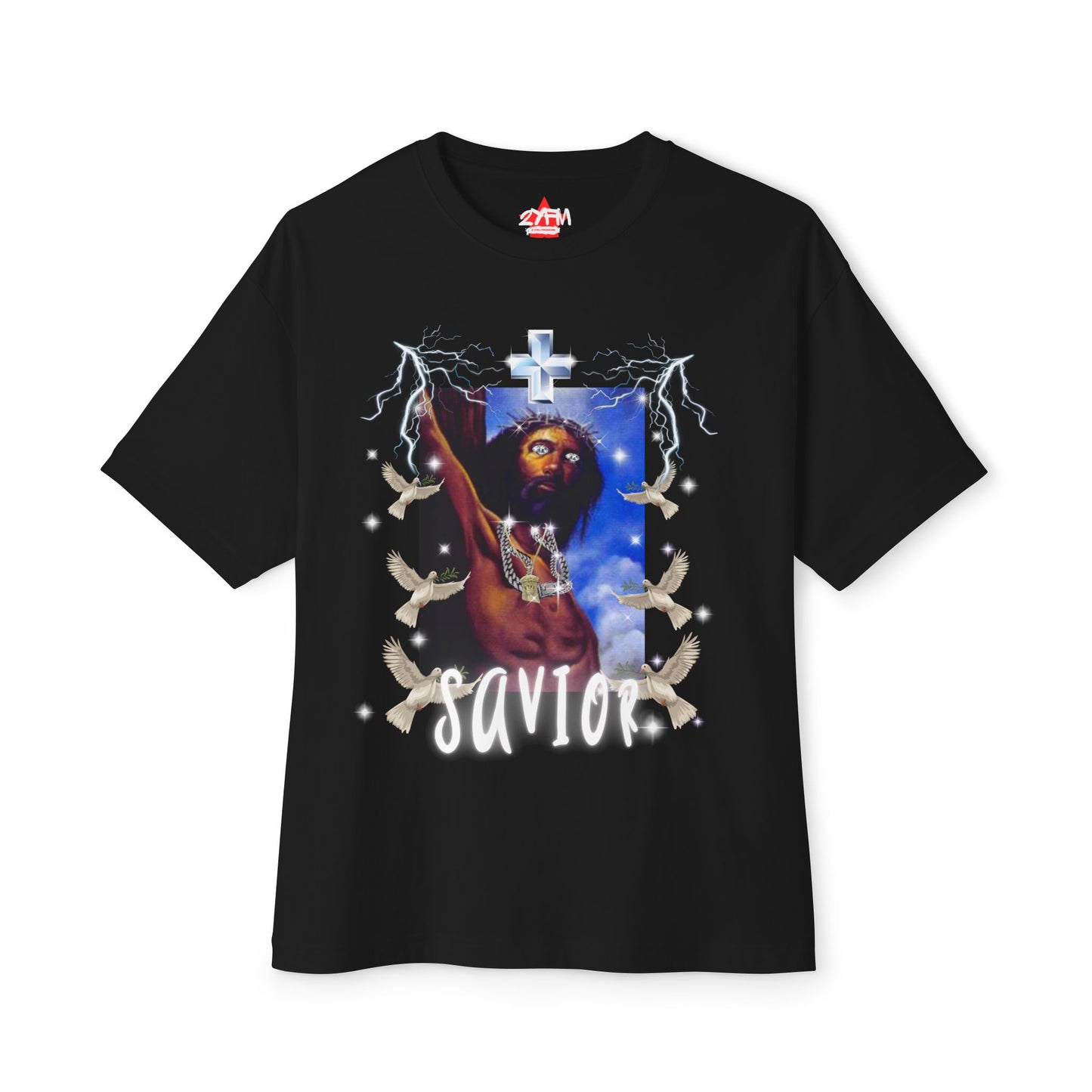 2YFM Savior Tee/Unisex Black Graphic Tee/Unisex Oversized Boxy Tee